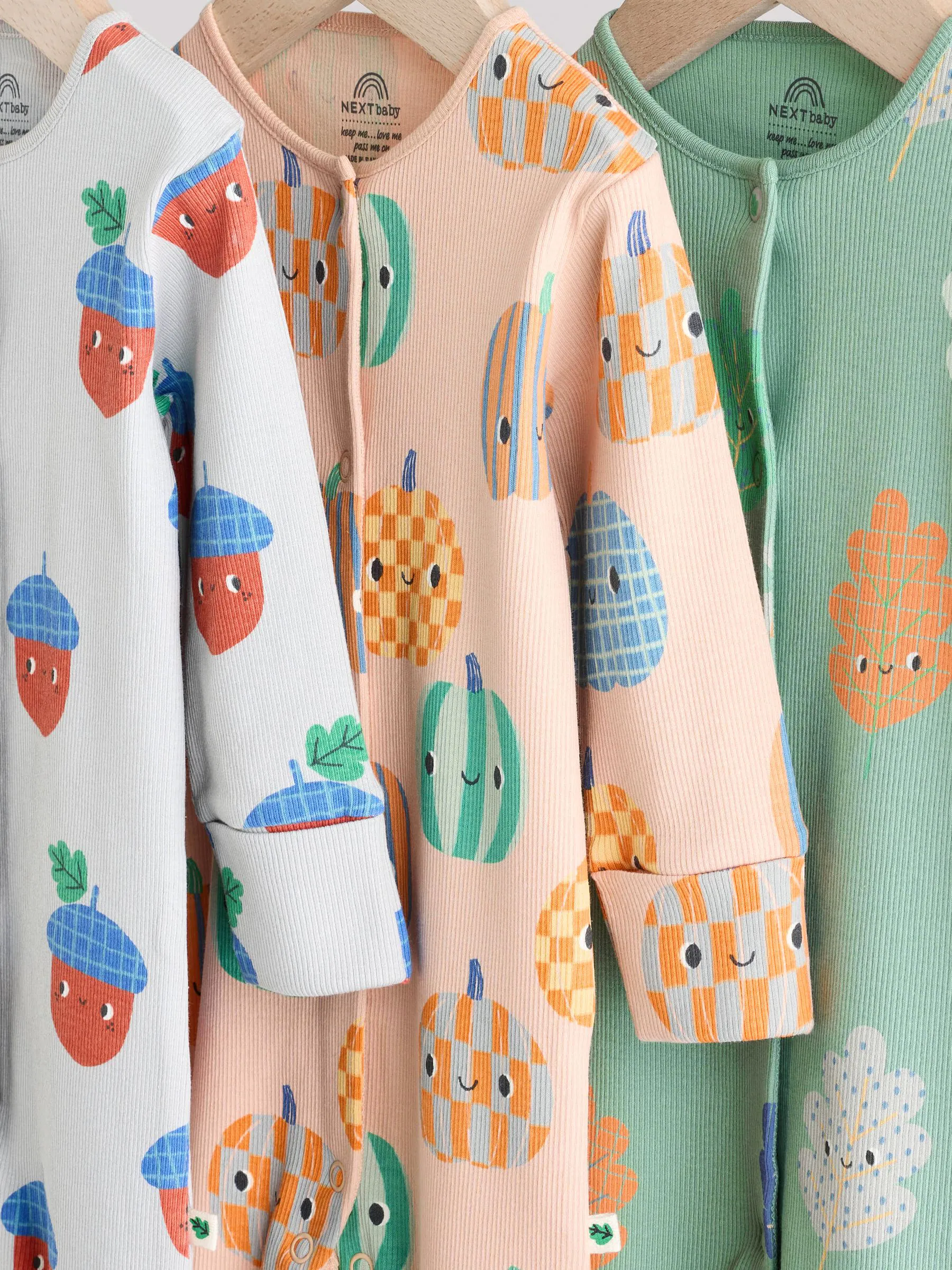 Groen - Verpakking van 3 baby pyjama's zonder voetjes met herfstpompoen (0mnd-3jr)