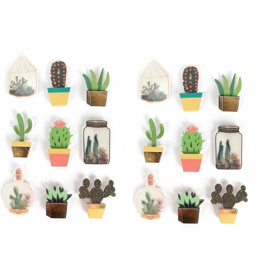 18 stickers 3d cactus et botanique 4 cm