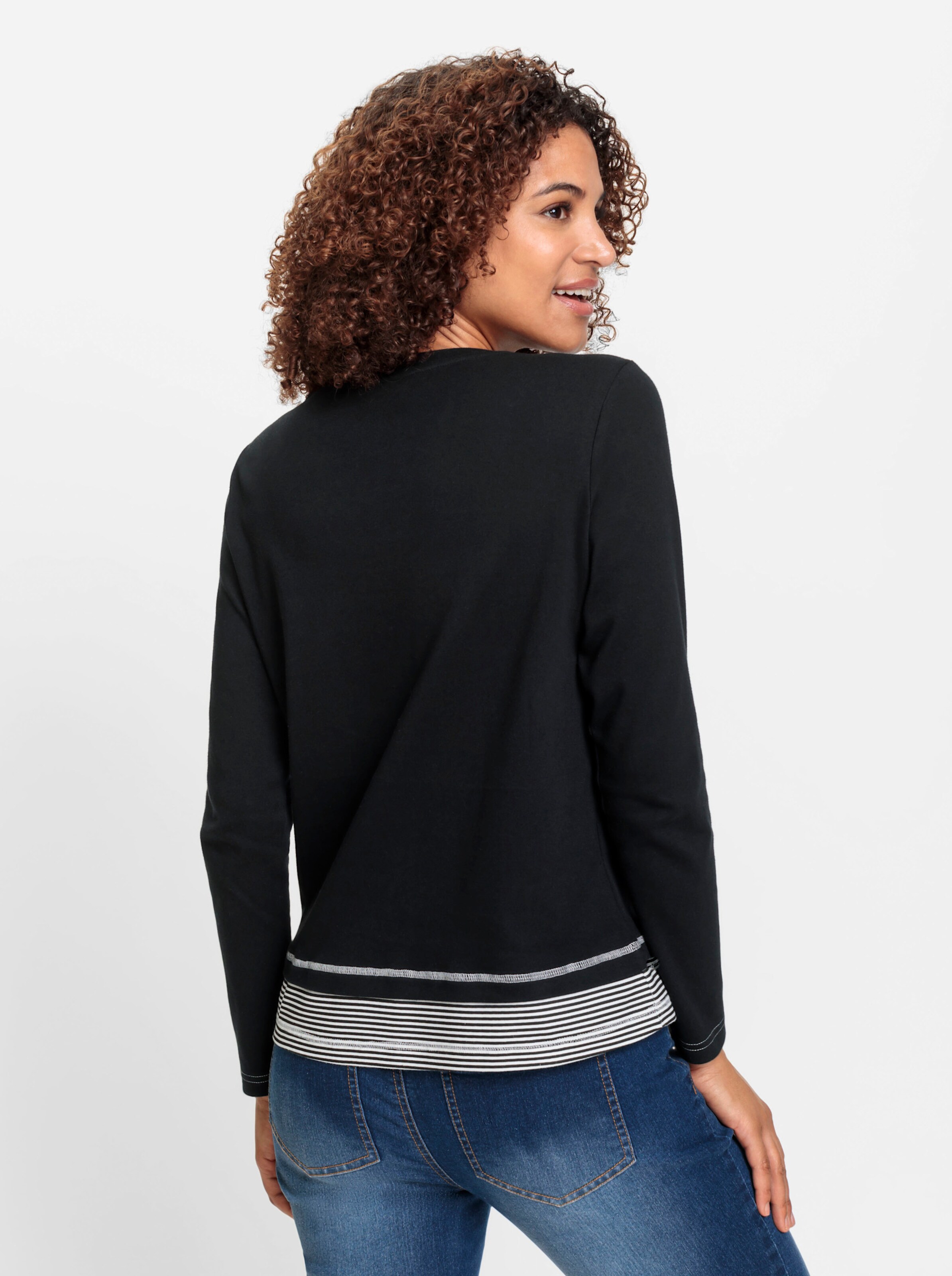 Shirt in schwarz-ecru-geringelt