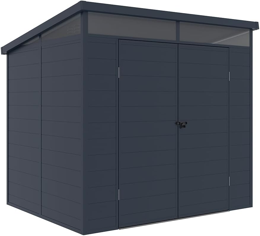 Westmann Kunststoff Gerätehaus Topia L | mit Pultdach & Fenster | Wetterfest & UV-beständig | 238x192x215 cm | Doppelflügeltür | Robuste Polypropylen-Paneele | Leichte Montage | Anthrazit