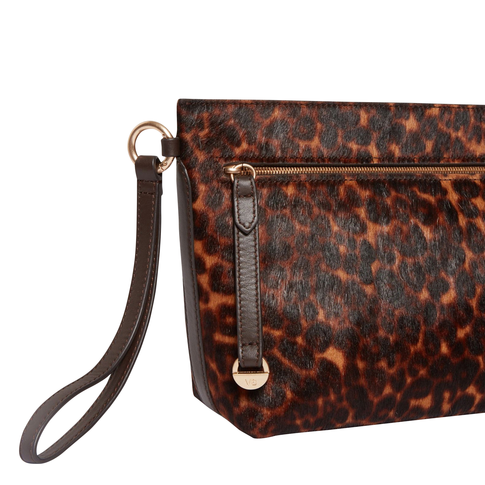 Pochette zippée imprimée en cuir | Marron