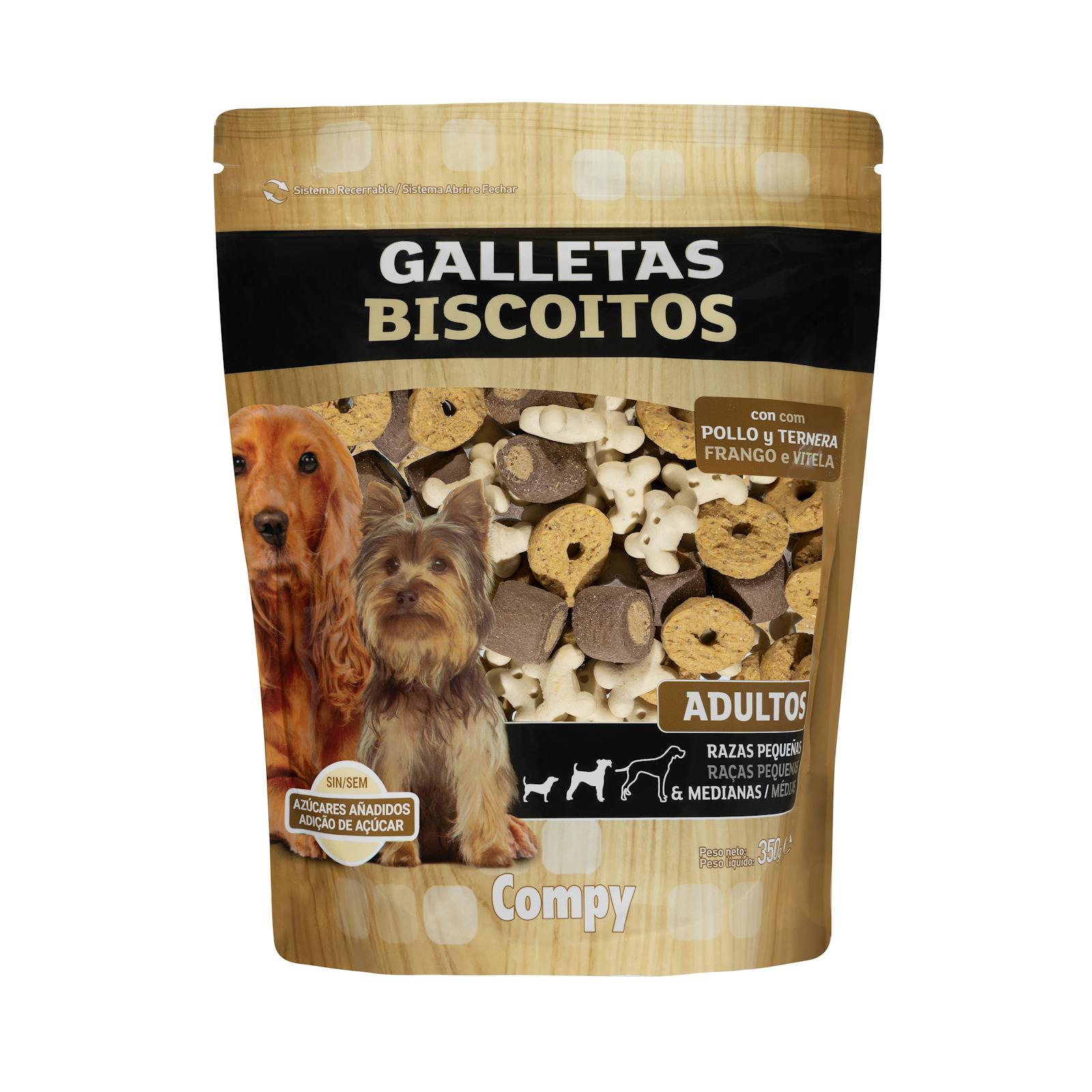 Biscuits Compy pour chiens adultes au poulet et au bœuf pour petites et moyennes races