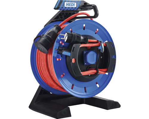HEDI volledig kunststof apparaatkabelhaspel Generatie 7 Champion Ø 29 cm met sleepring 40 m H07RN-F 3G1,5 mm² rood