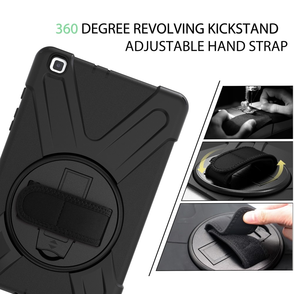 Samsung Galaxy Tab A 8.0 (2019) Hybrid Outdoor Silikon Case Hülle mit Aufsteller und Handschlaufe - Schwarz