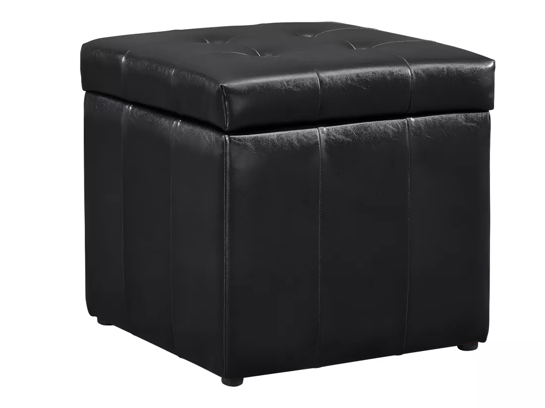 Pouf coffre de rangement SERAFINO en simili - Noir