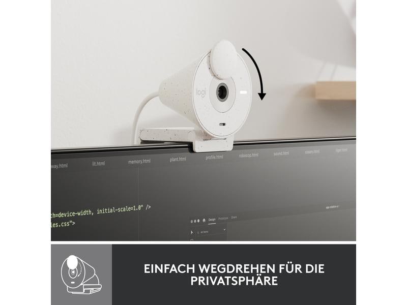 Logitech Webcam Brio 300 White Full HD-Webcam mit integrierter Abdeckblende