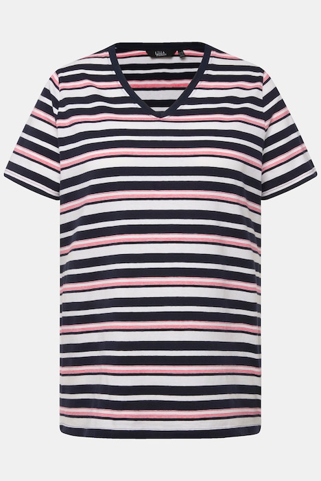Shirt, Ringel, Classic, V-Ausschnitt, Halbarm