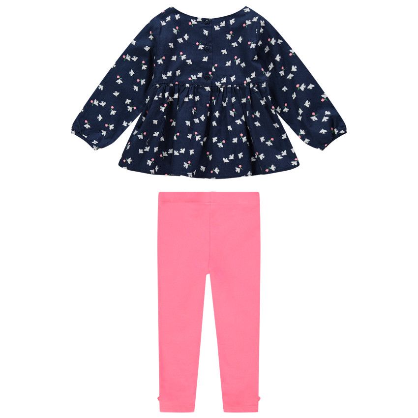 Ensemble tunique imprimée all-over et legging rose - Bleu marine