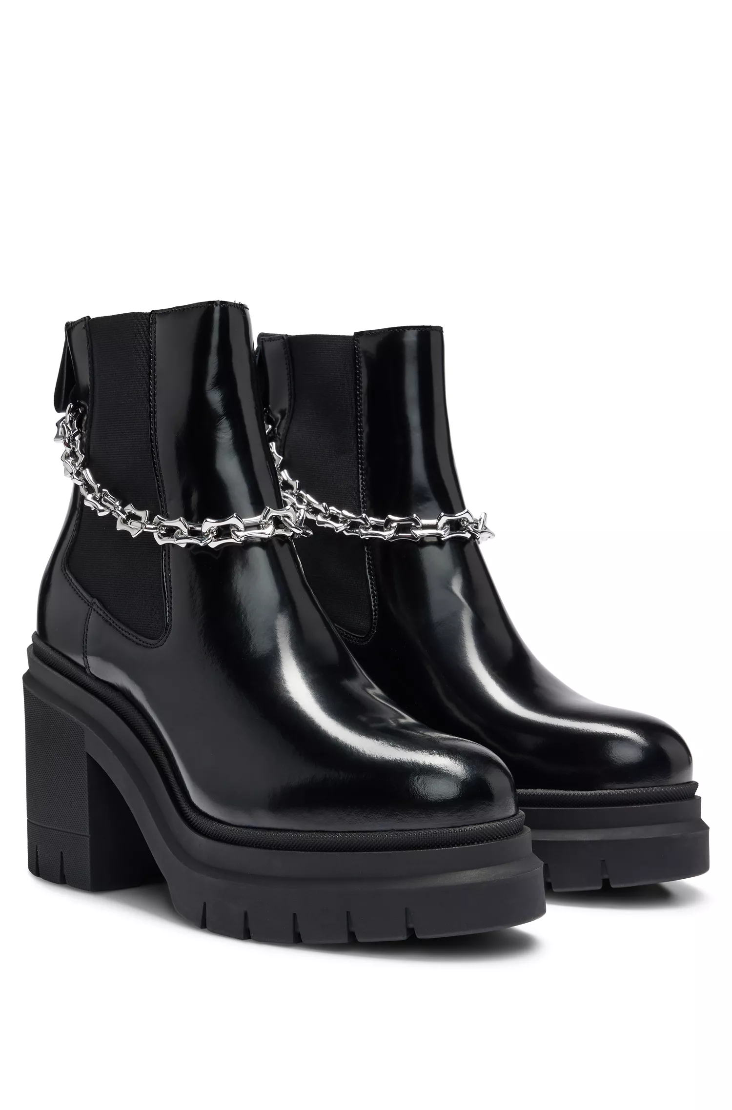 Botas Chelsea de couro HUGO Red-HUGO x Bella Poarch com detalhes.
