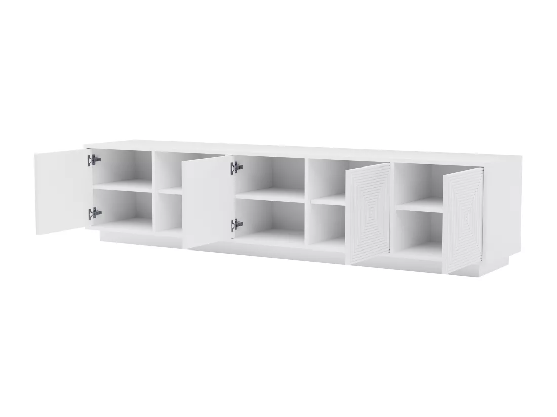 Meuble TV suspendu ou à poser avec 4 portes et 2 niches en MDF - Blanc - MEZULIA