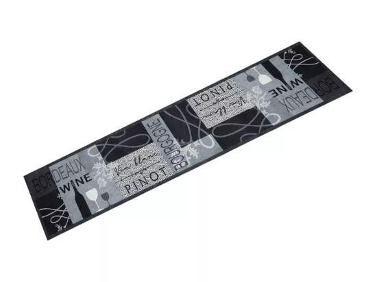 Tapis de cuisine lavable imprimé Wine gris 60x300 cm velours