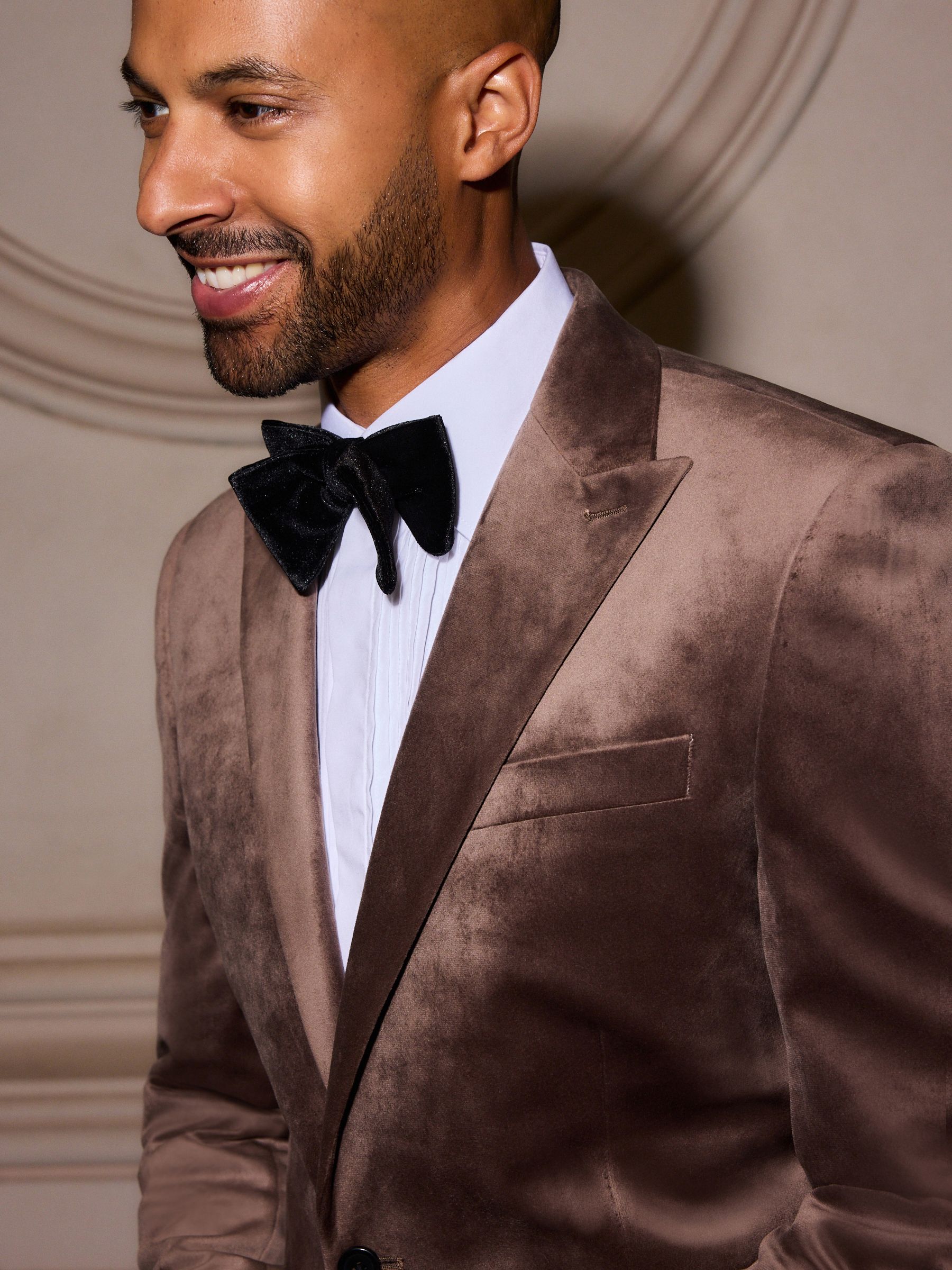 Taupe bruin - Velvet blazer met zelfrevers