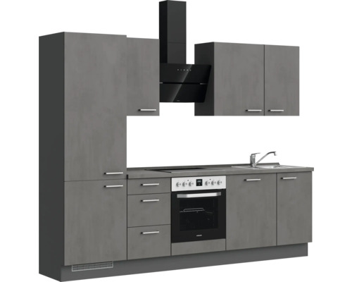 NOBILIA keukenblok met apparatuur, industriële stijl, 270 cm, beton leigrijs mat, voorgemonteerd, linker uitvoering, 4004539018990