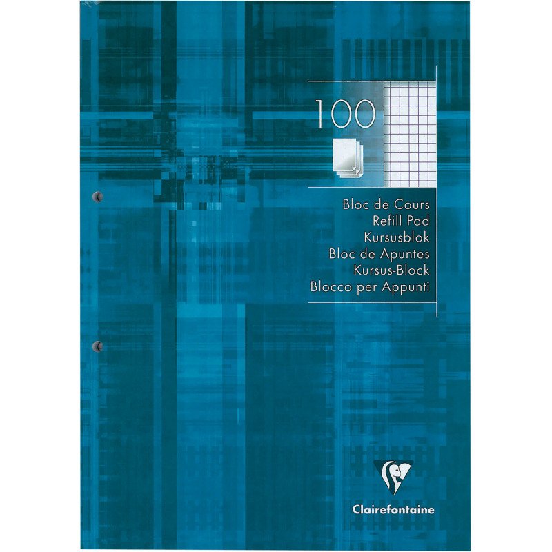 Bloc de cours Clairefontaine encollé grand côté A4 détachables perforées 2 trous - 5 x 5 - 200 pages