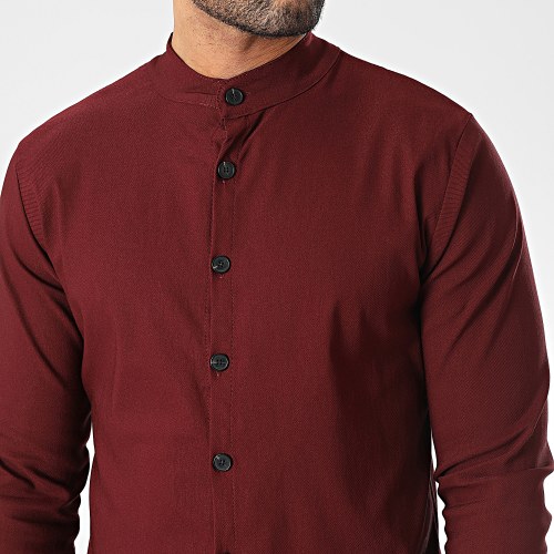 Chemise Manches Longues Col Mao Bordeaux