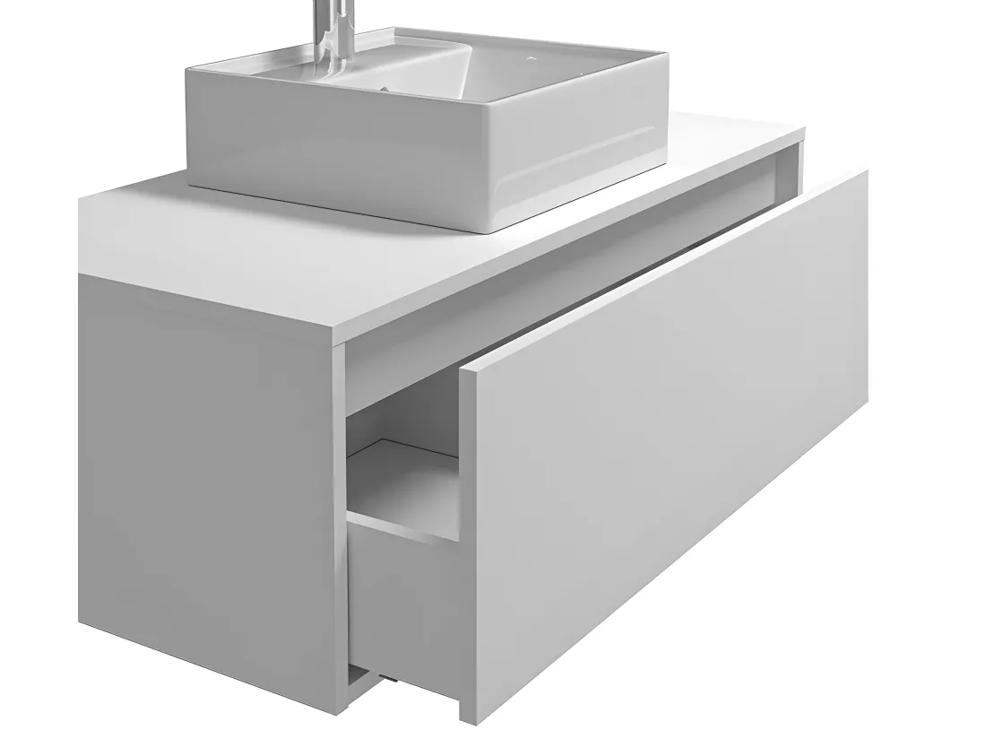 Meuble de salle de bain suspendu blanc avec simple vasque carrée - 94 cm - TEANA II