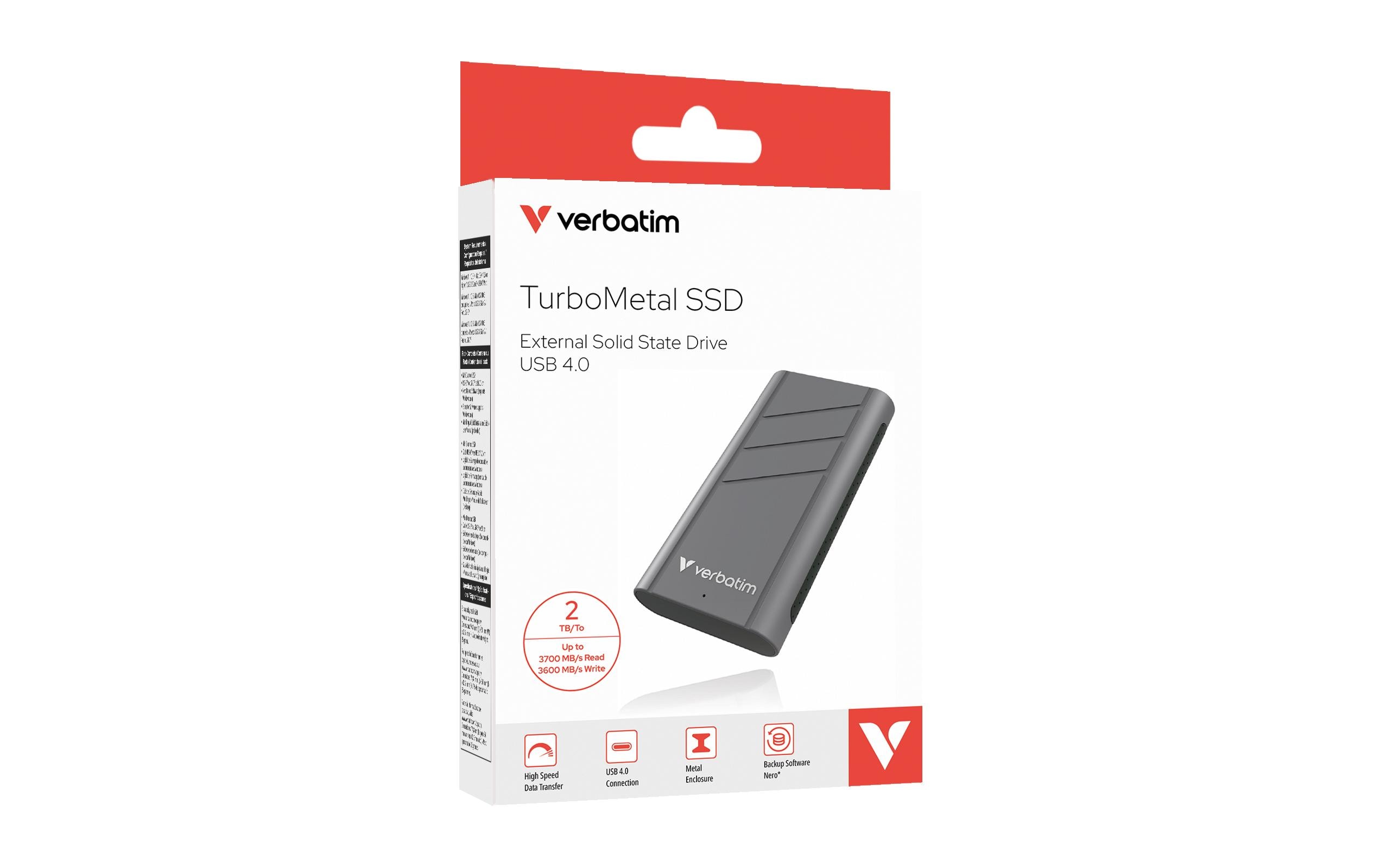 Externe SSD TurboMetal 2000 GB<br>Externe SSD mit USB4 und einer Speicherkapazität von 2 TB