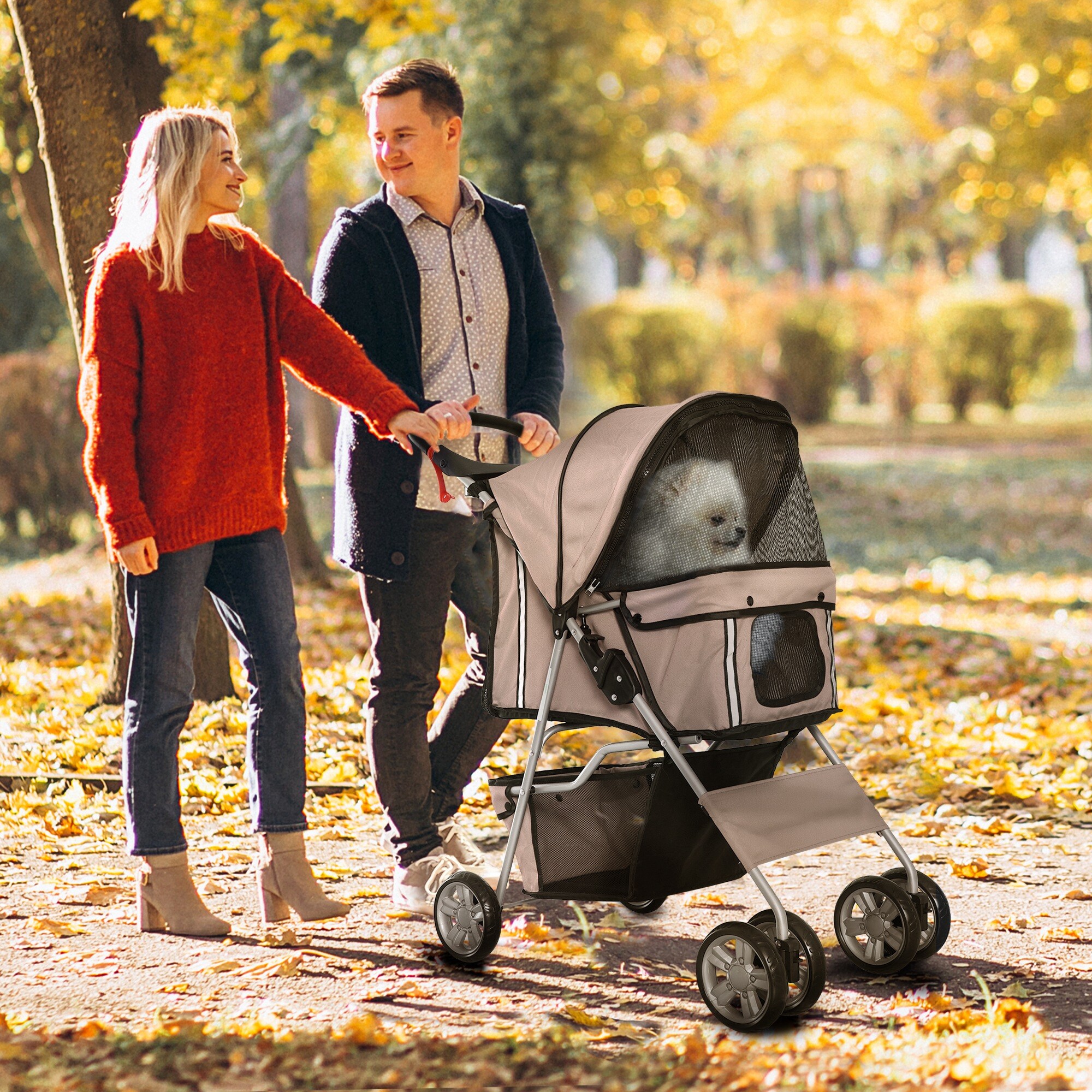 PawHut Pet Stroller mit Gitternetz kaffeebraun 75 x 45 x 97 cm (LxBxH)