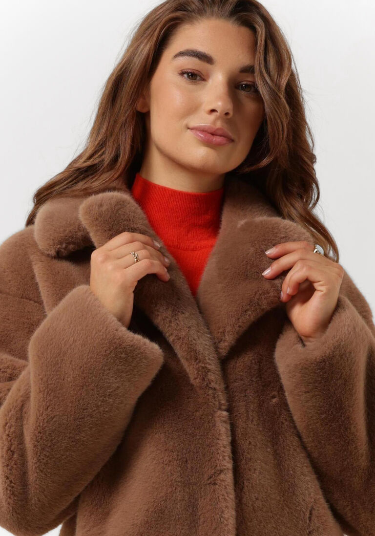 STAND STUDIO taupe stand studio faux fur jas camille cocoon coat