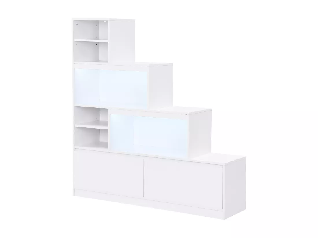 Meuble à chaussures 2 portes et 6 niches avec LEDs en MDF - Blanc - LOVILA