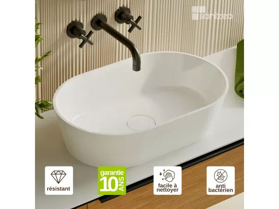 Vasque à poser KARIN - 75% Minéral Blanc Brillant Ovale 47*38*H16.6cm - LAVABERG