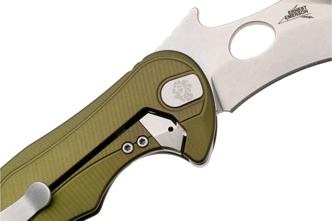 LionSteel L.E.One Mid LE2-GS, Stonewashed M390, Green Aluminum, karambit zakmes