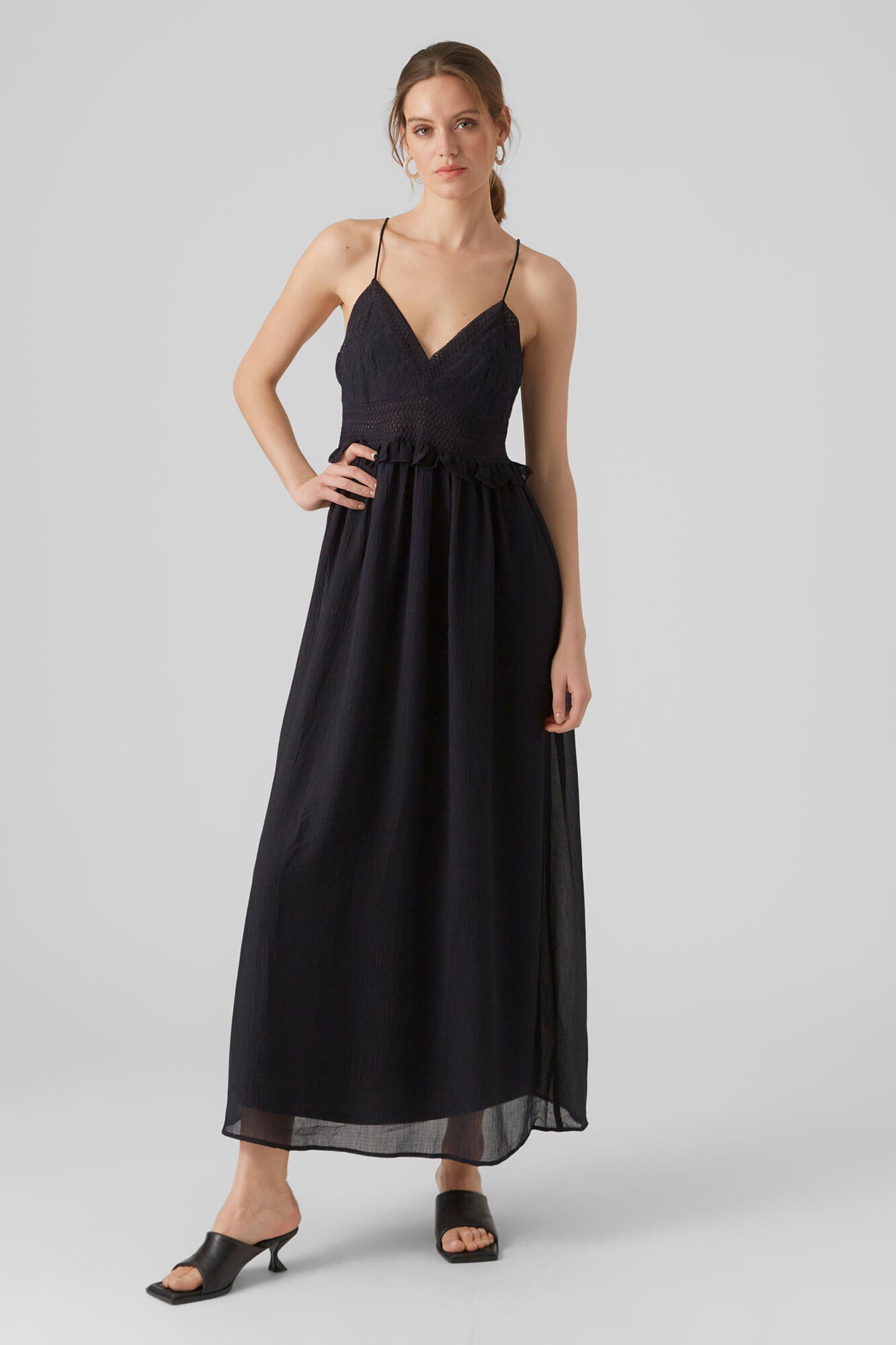 Vestido fluido de tecido com costas cruzadas - Azul