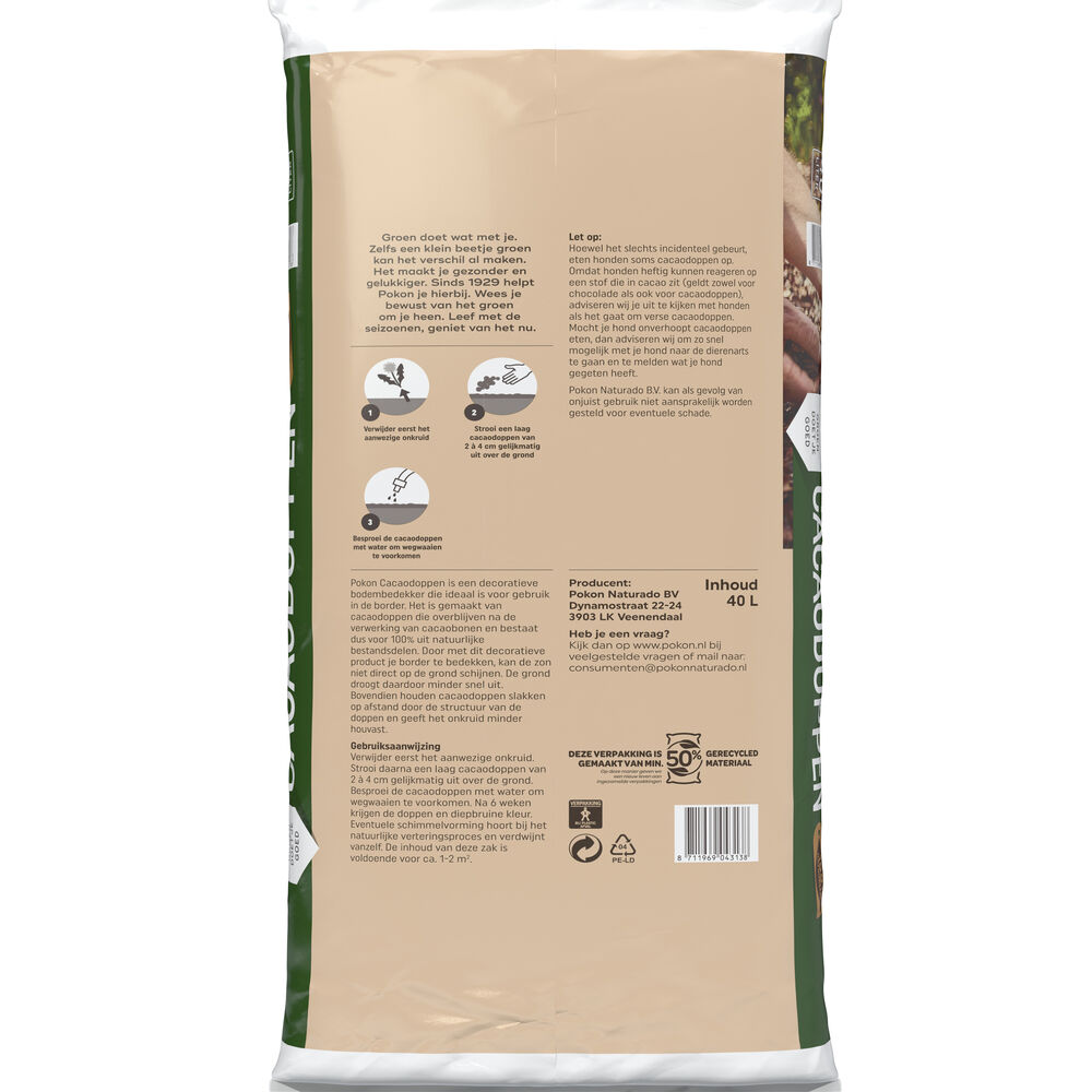 Pokon 100% natuurlijk - Cacaodoppen - 1-2m² - 40 Liter