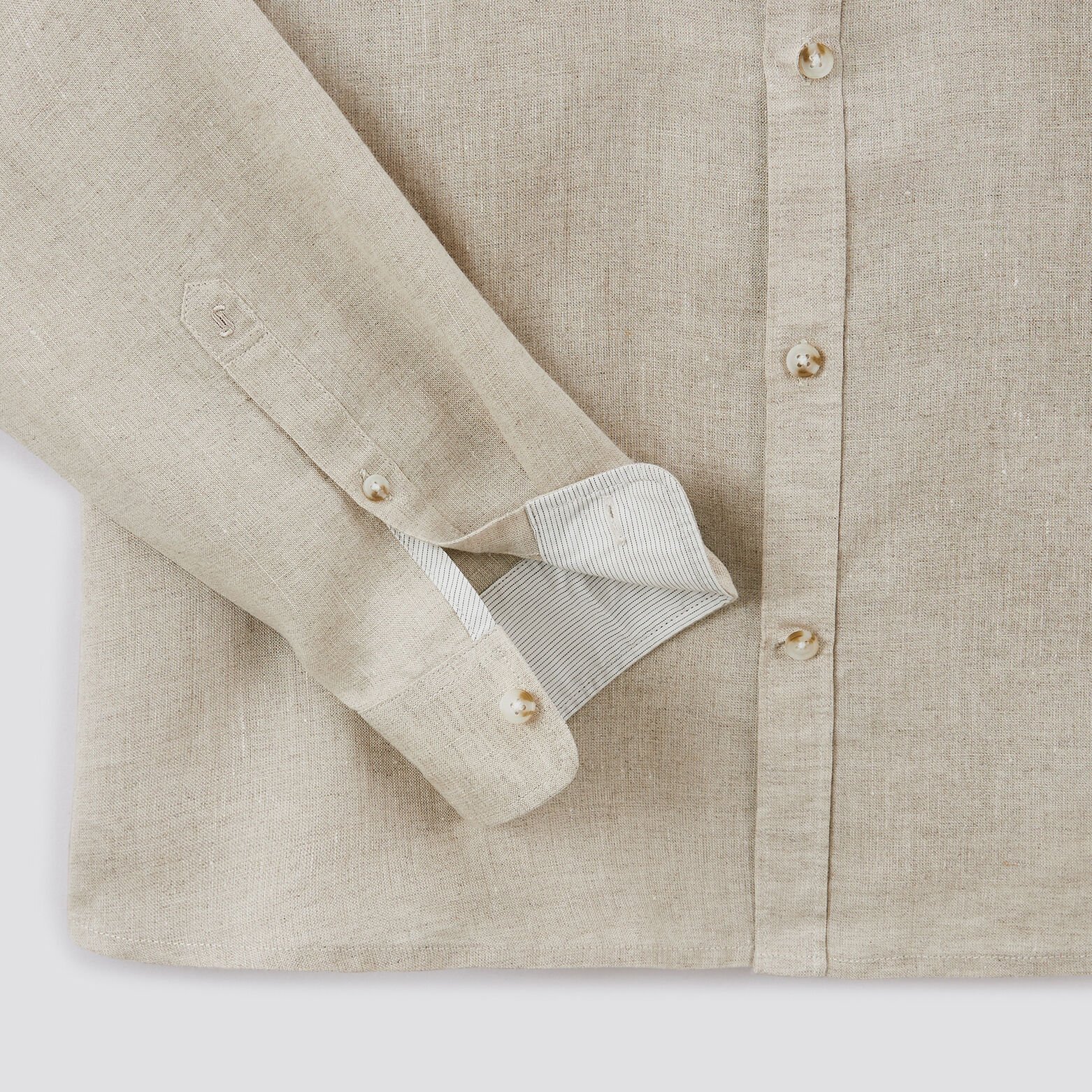 Chemise regular col mao unie lin Beige