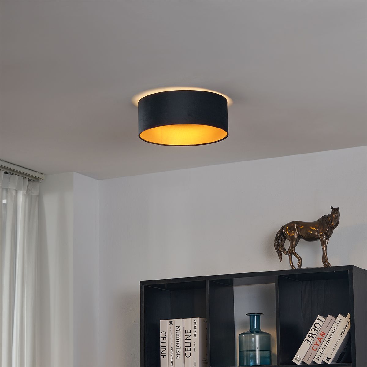 Moderne plafondlamp zwart velours 40cm incl. LED 3-staps dimbaar - Sue