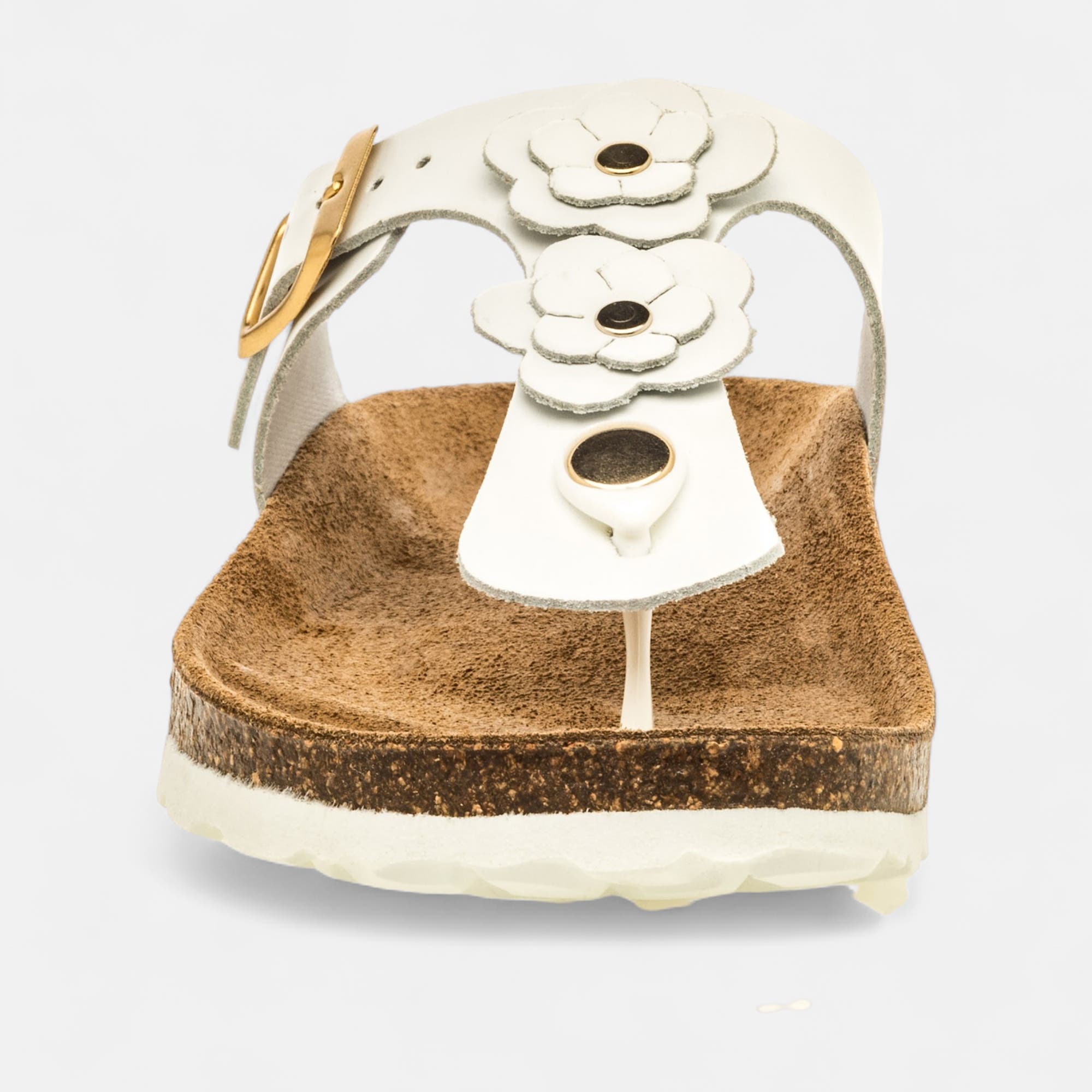 Mules semelle liège Femme en cuir blanc