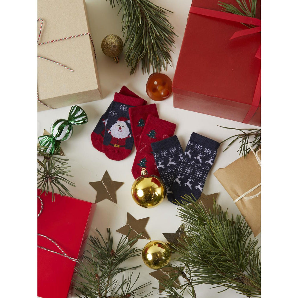 Køb Name It Dark Sapphire Jester Red Richristmas 3-pak Strømper