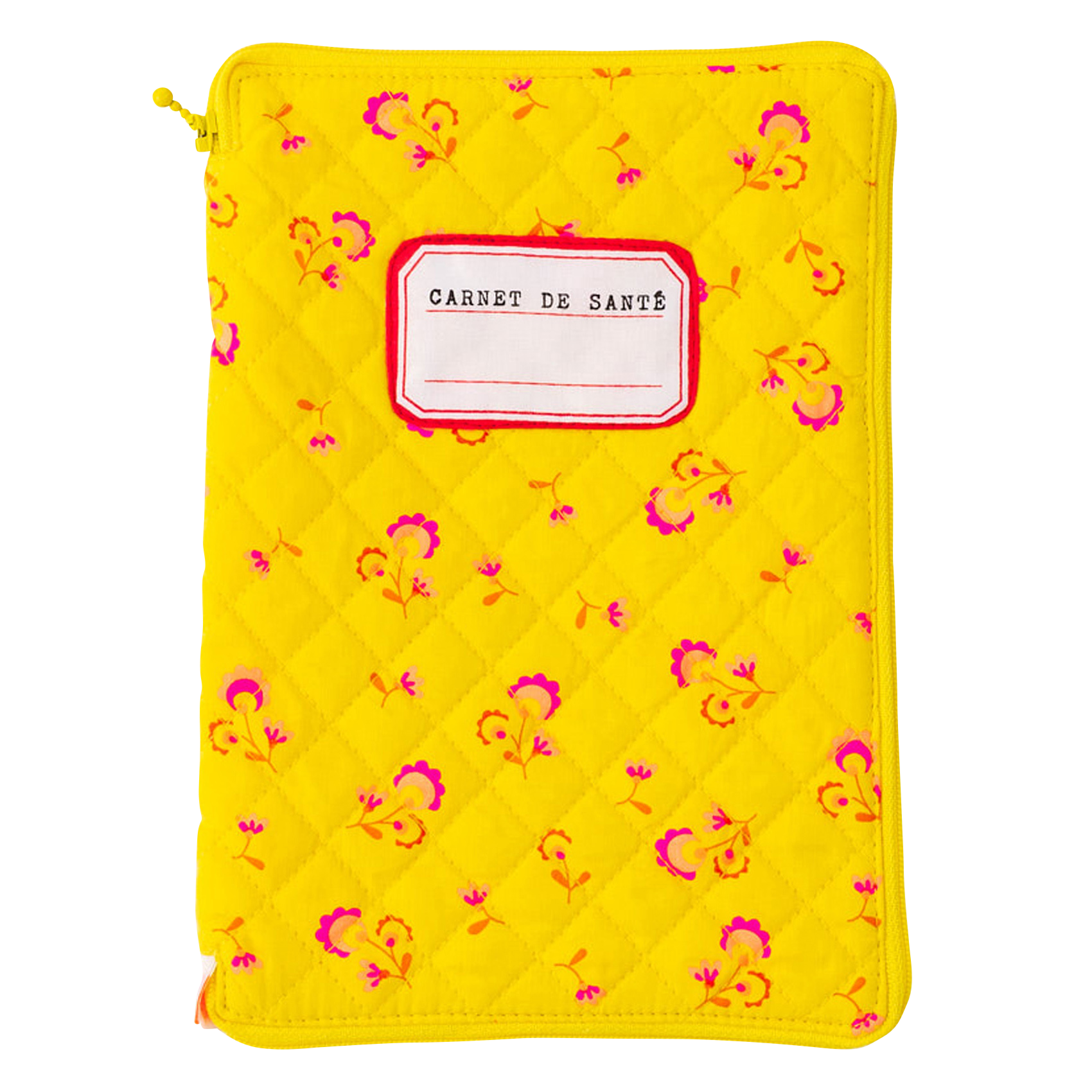 Protège carnet de santé imprimé fleuri en coton | Jaune