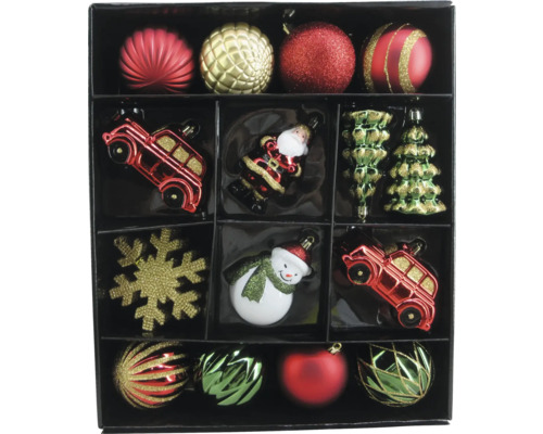 Lafiora kerstboomballen, verpakking van 25, Ø 8 cm, goud, groen, rood