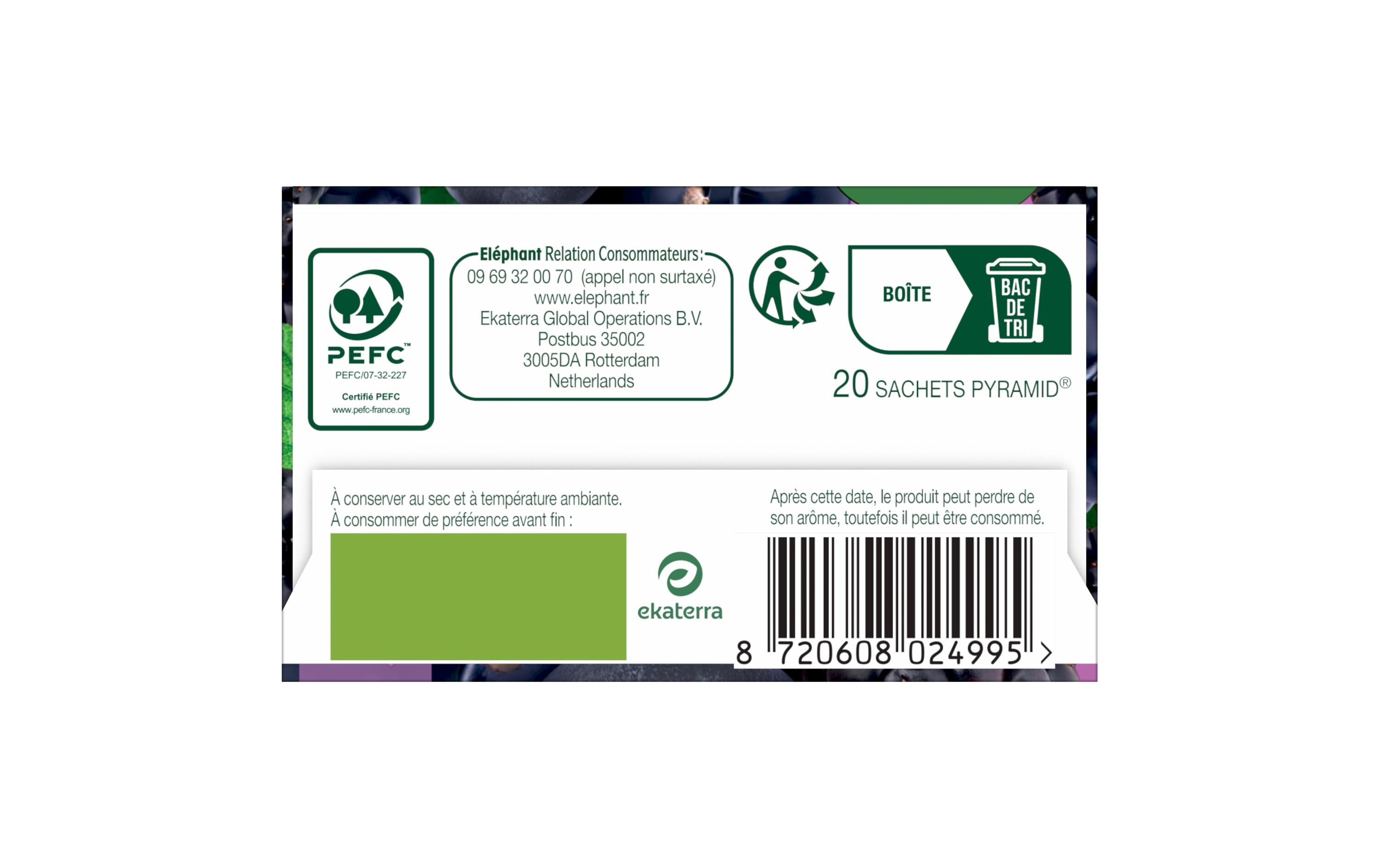 Teebeutel Infusion Myrtille Múre Cassis 20 StückTee mit Heidelbeere und schwarze Johannisbeere