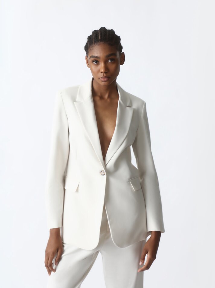 Blazer com gola de lapela - Branco-sujo