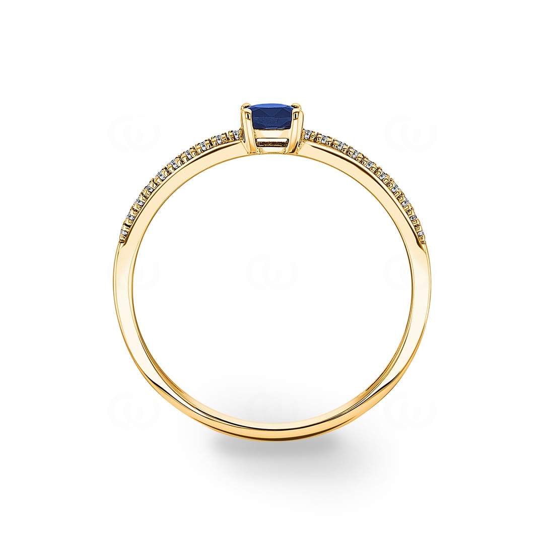 Damenring 750/18 K Gelbgold mit Saphir oval und Zirkonia