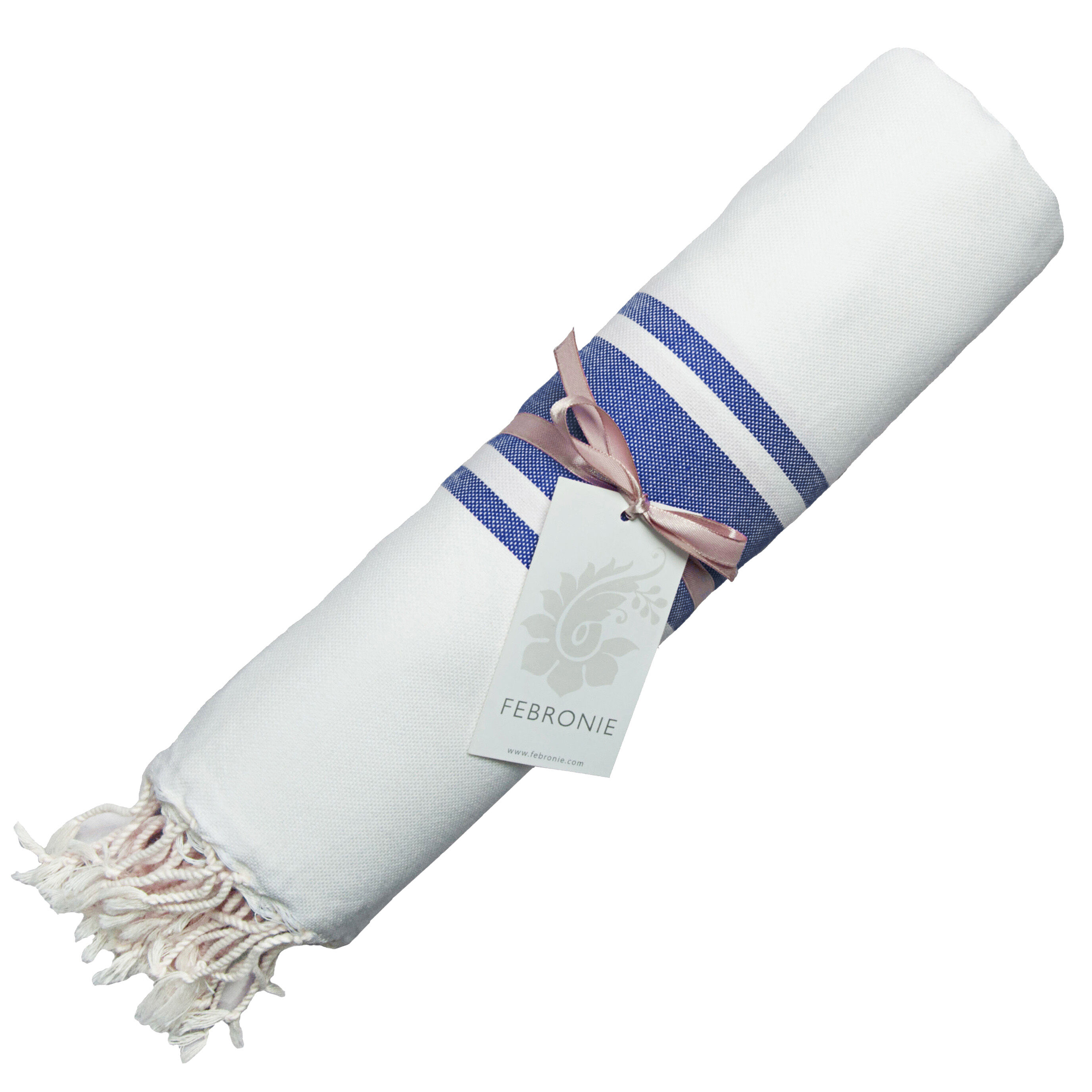 Febronie Fouta Traditionelle St Tropez blanc/bleu grec - 100x200 cm