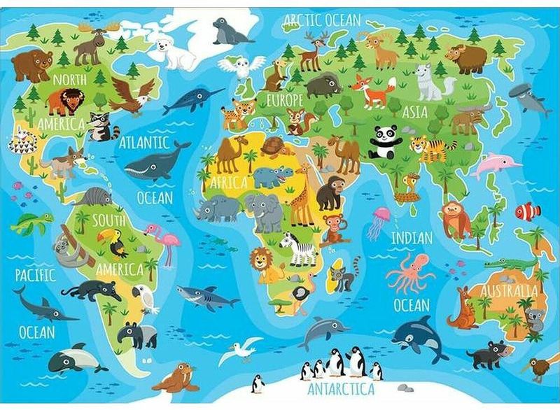 Puzzel - Wereldkaart - Dieren - 150 Stukjes - Hout - 48 x 34 cm