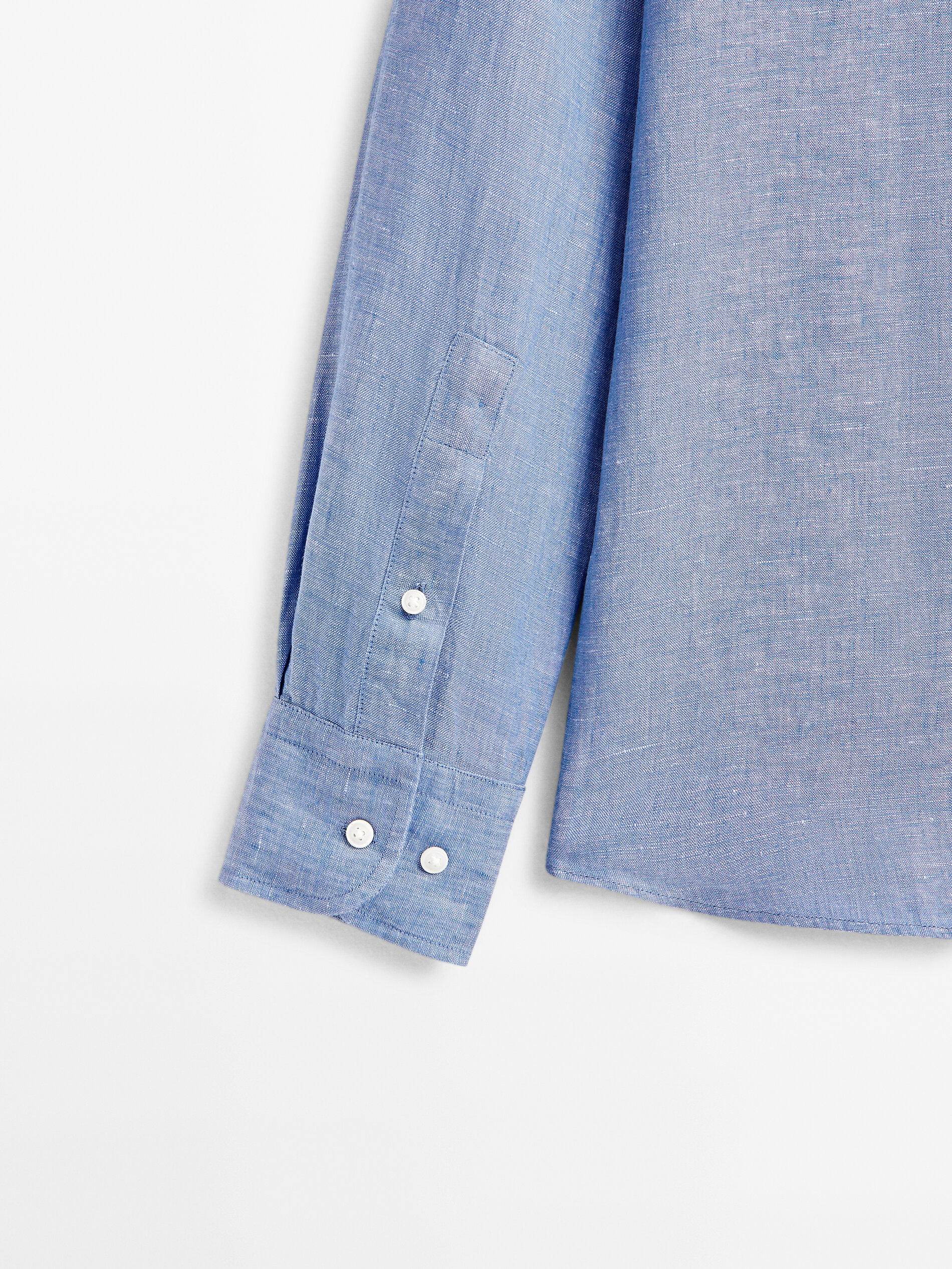 Camisa de linho tingido de corte regular - AZUL MÉDIO