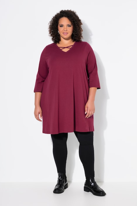 Longshirt, Zierbänder, A-Linie, V-Ausschnitt, 3/4-Arm