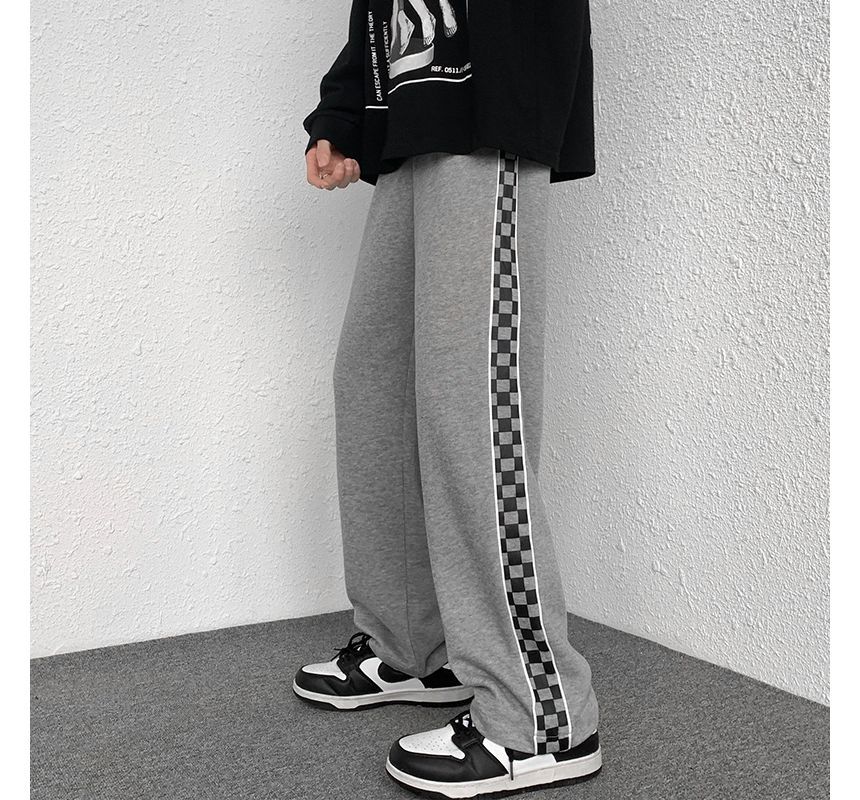 Maisee - Hoge taille checkerboard paneel losse pasvorm joggingbroek