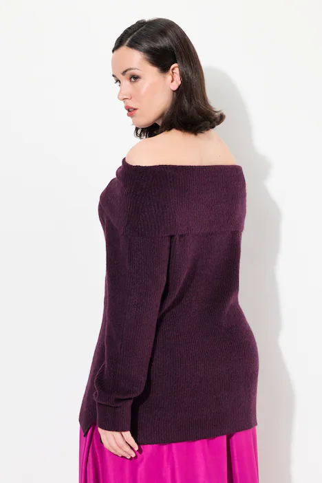 Pullover, Schulterausschnitt, Langarm, weicher Feinstrick, dunkle brombeere