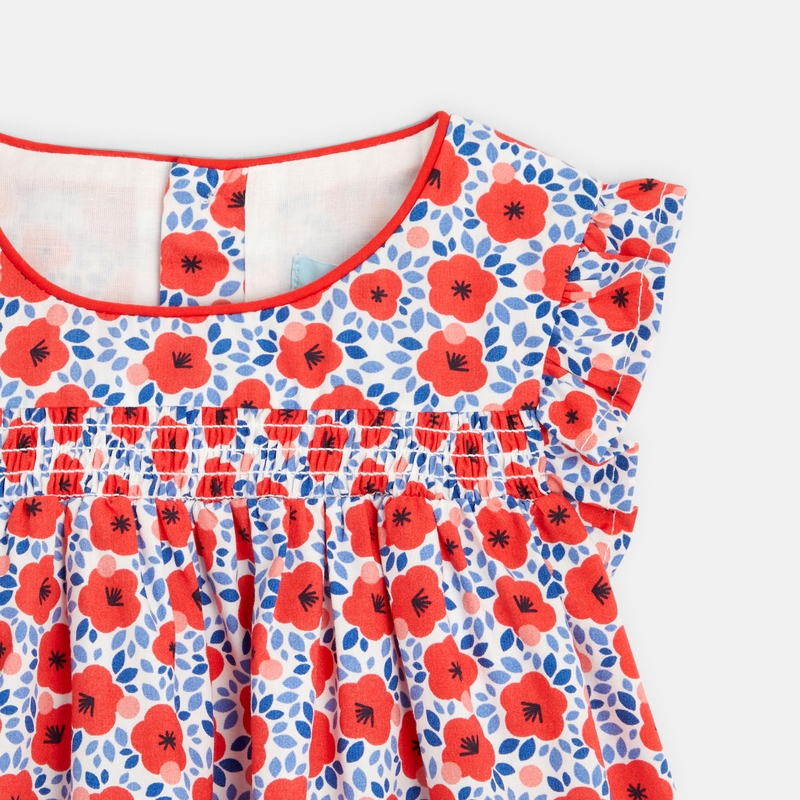 Robe à smocks coquelicots rouge bébé fille