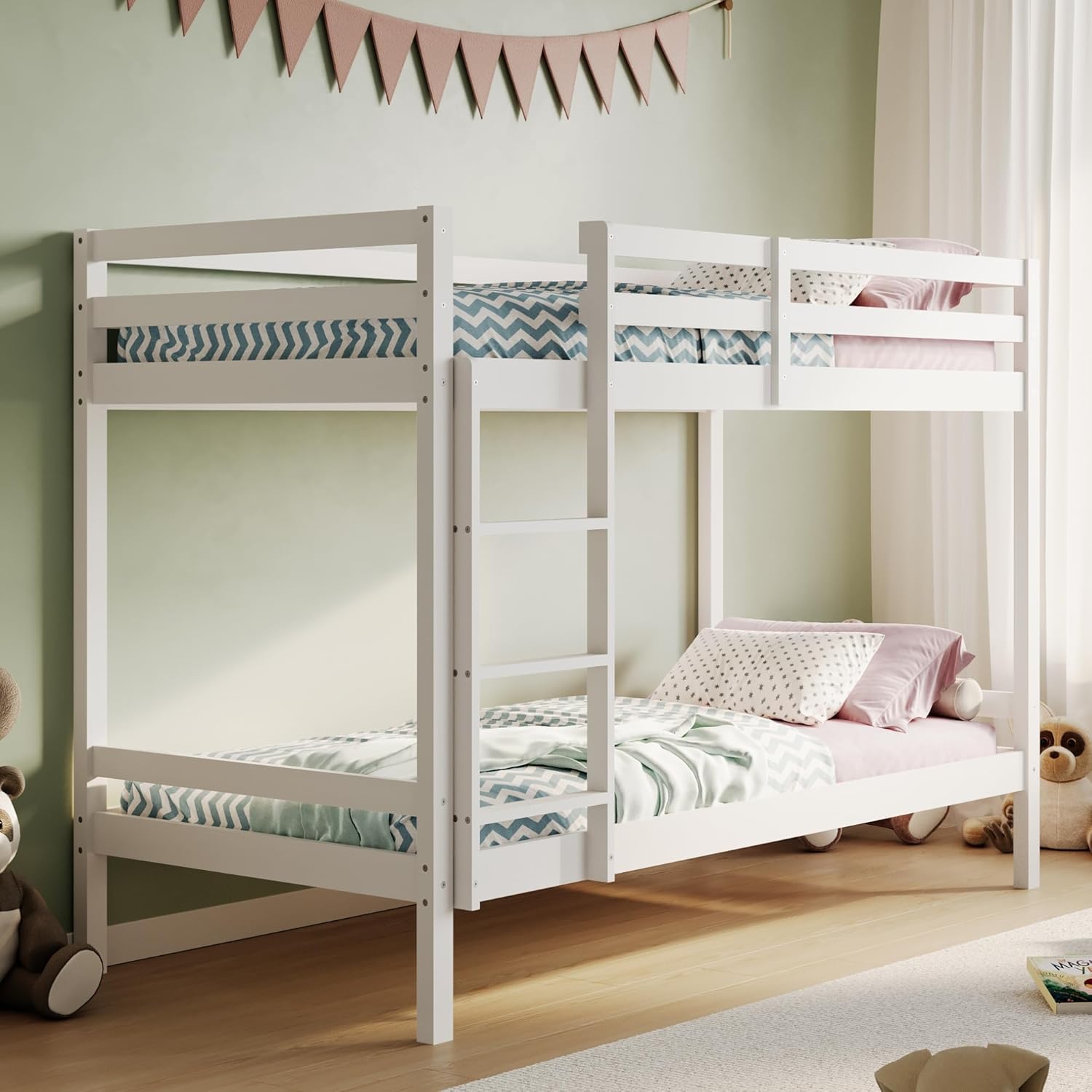 Kids Collective Hochbett, Etagenbett, Hochbett 90x200 | Kinderbett aus Holz, EN 747-zertifiziert, platzsparendes & sicheres Stockbett | 206x96x146 cm (BxTxH) | Weiß | von 4. bis 18. Lebensjahr