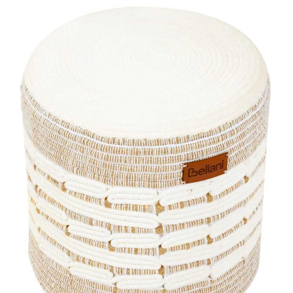 ABTIN - Poef - Wit/Beige - Jute