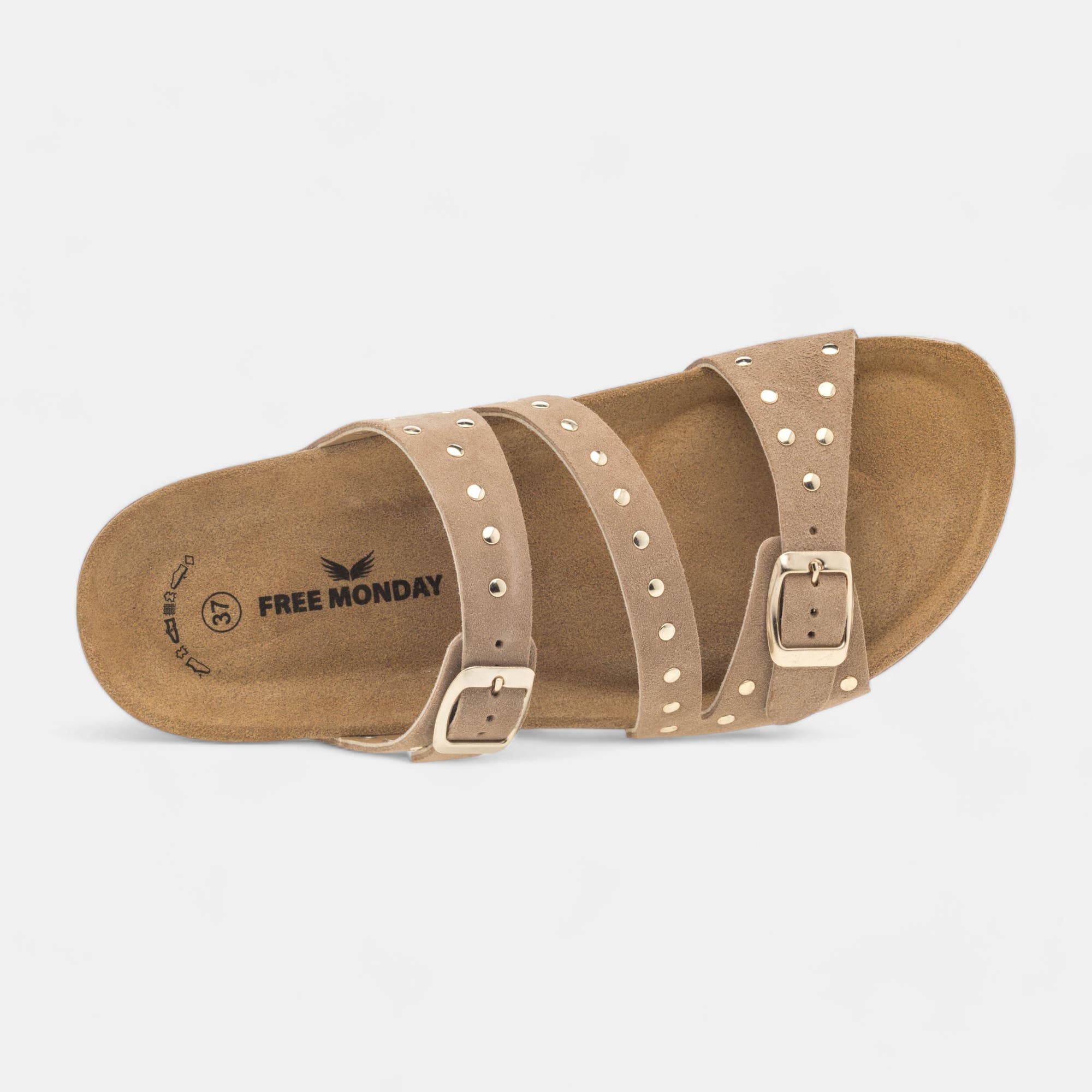 Mules semelle liège Femme en cuir taupe