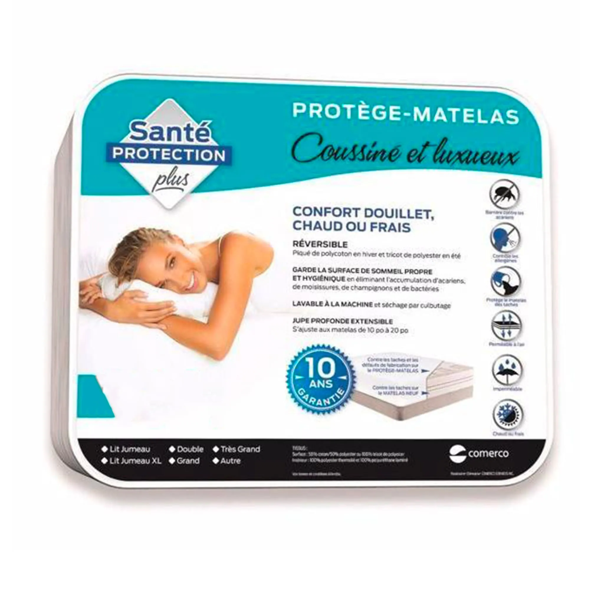 Clément - Maison Protège-Matelas Coussiné Double + 2 Protège-Oreillers