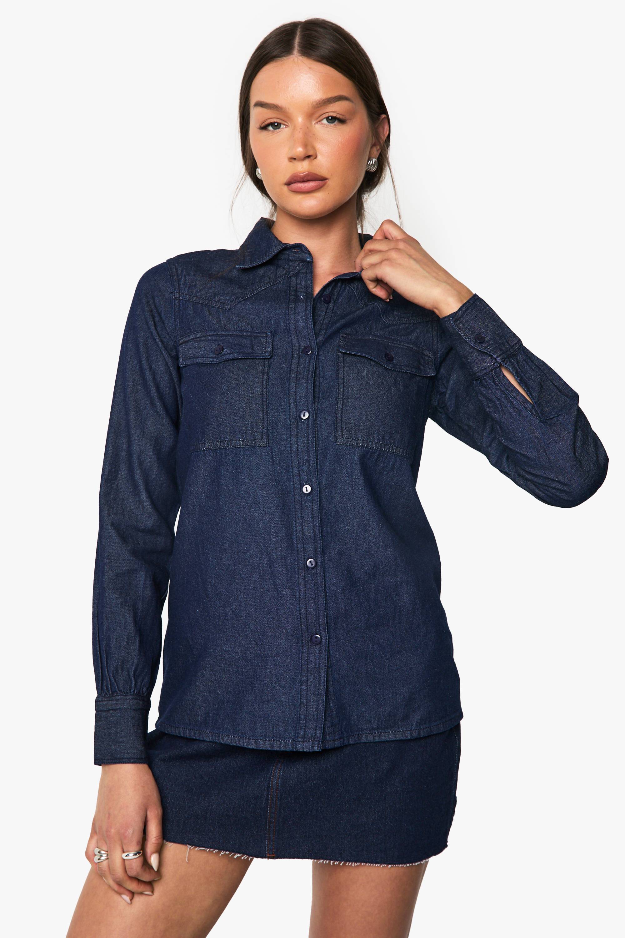 boohoo Chemise Western à manches longues en chambray denim