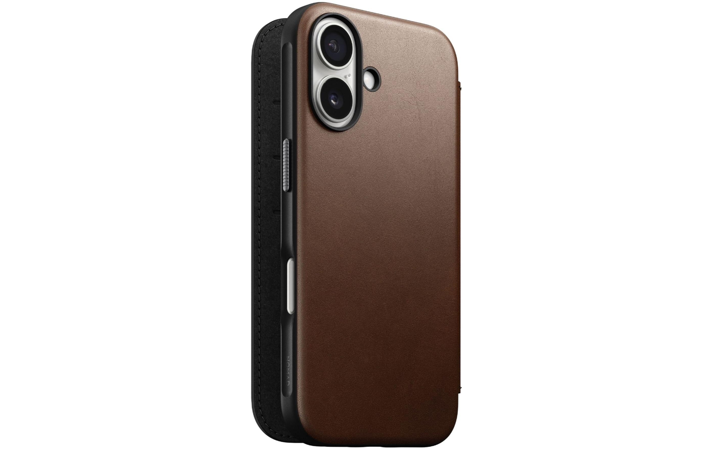 Book Cover Modern Leather iPhone 16 BraunModernes Leder Folio für das Apple iPhone 16